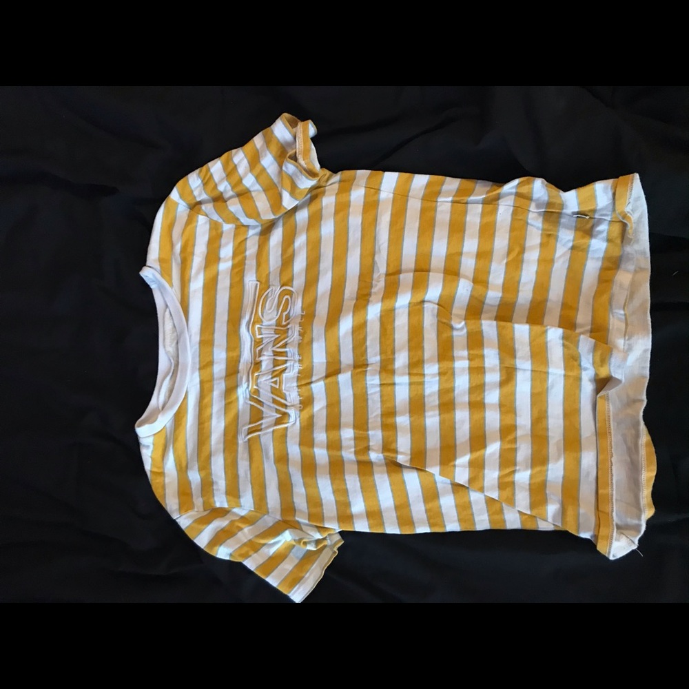 Yellow blue and white striped vans shirt women